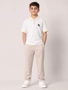 SHEIN 2pcs Kids Tween Boy Textured Fabric Top & Pants Set Gentleman Outfit, Suitable For Autumn Spring Winter, Perfect For Outdoor Play, School, Street Style, Party And Casual Wear, High Cost-Performance - White - View 5