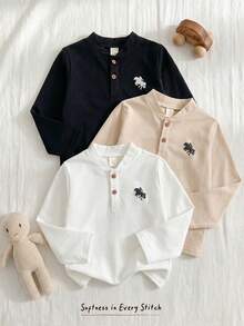 Cozy Pixies Kids Young Boy Knit Solid Color 3pcs -Piece Short Sleeve Top Set, Casual And Comfortable - Multicolor - View 7
