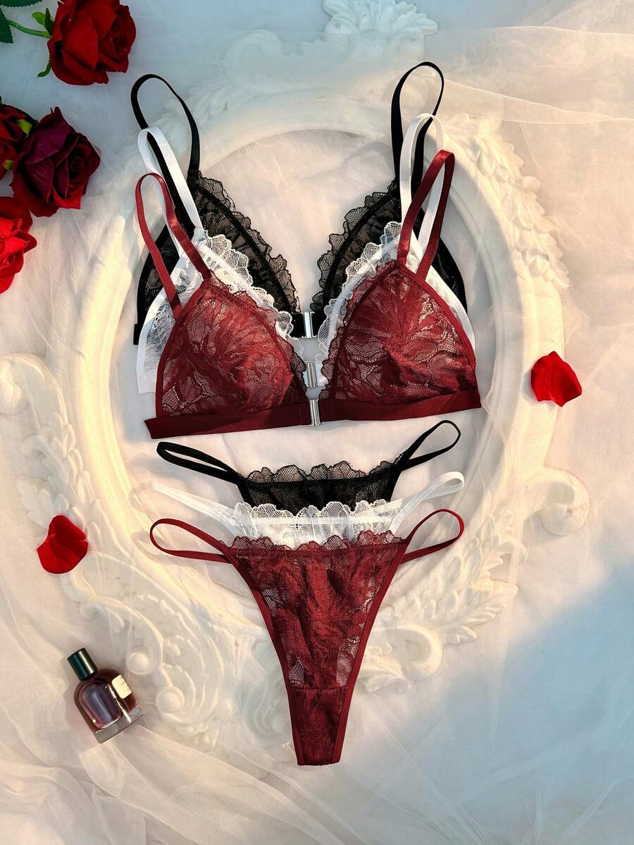 Crystal Vow Set Lingerie Seksi 6 Potong dengan Penutup Depan dan Motif Renda untuk Wanita - MultiWarna - View 1