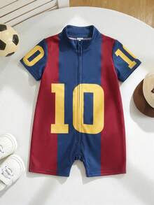 Bubblio Baby Boy Baby Girl Letter Pattern Knitted Soft Small Stand Collar Short Sleeve Romper - Multicolor - View 3