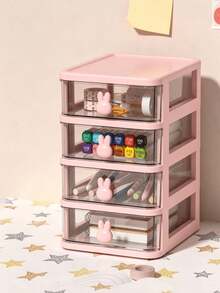 1Pc 4-Layer Drawer Storage Box With Pen Holder, Muti-Functional Office Stationery Desktop Organizer, Cute Rabbit-Shaped Handle Suitable For Dining Table Decoration And Office Desk Accessories. - A - View 8