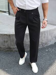 Manfinity Mode Men's Solid Color Pleated Pocket Casual Business Dress Pants - Black - View 5