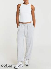 11SKNDS Oversized Relaxed Fit Sweatpants With Elastic Drawstring Waist, Wide Leg Jogger Pants, Heathered Fleece Lounge Trousers For Casual Everyday Wear - Light Grey - View 1