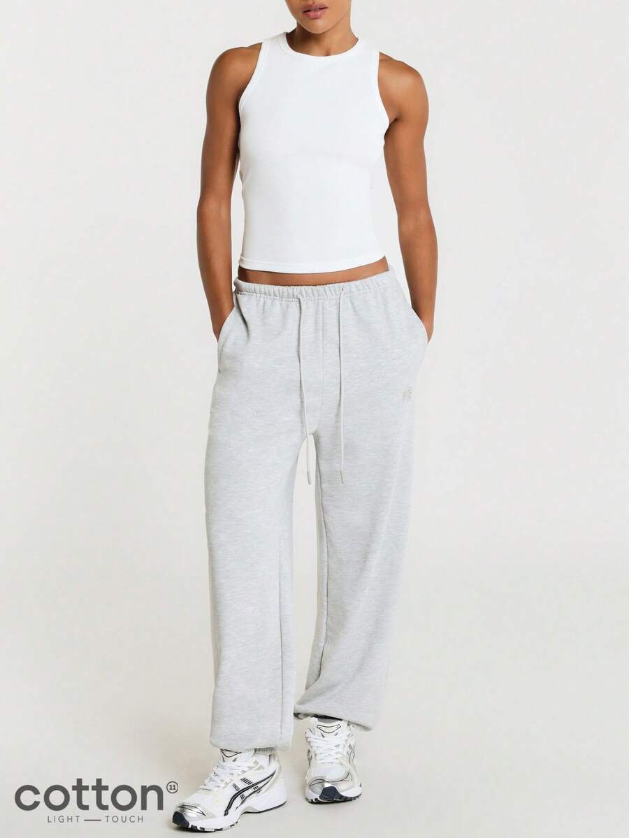 11SKNDS Oversized Relaxed Fit Sweatpants With Elastic Drawstring Waist, Wide Leg Jogger Pants, Heathered Fleece Lounge Trousers For Casual Everyday Wear - Light Grey - View 1