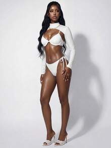 Amplova Women's 3 Pieces All White Sexy Sports Style Swimwear, Cute Underwire Design Beach Party Summer - White - View 4