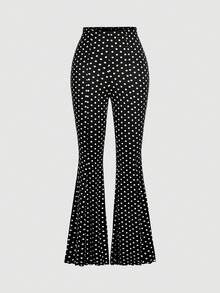 SHEIN MOD 女款圓點印花喇叭褲 - 黑與白 - 查看 8