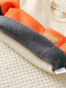 SHEIN Newborn Boys' 2pcs Cute Color Block Applique Pocket Fleece Lined Long Sleeve Long Set For Outdoor, Daily Wear Fall Winter, Loose Fit, Comfortable - Multicolor - View 9