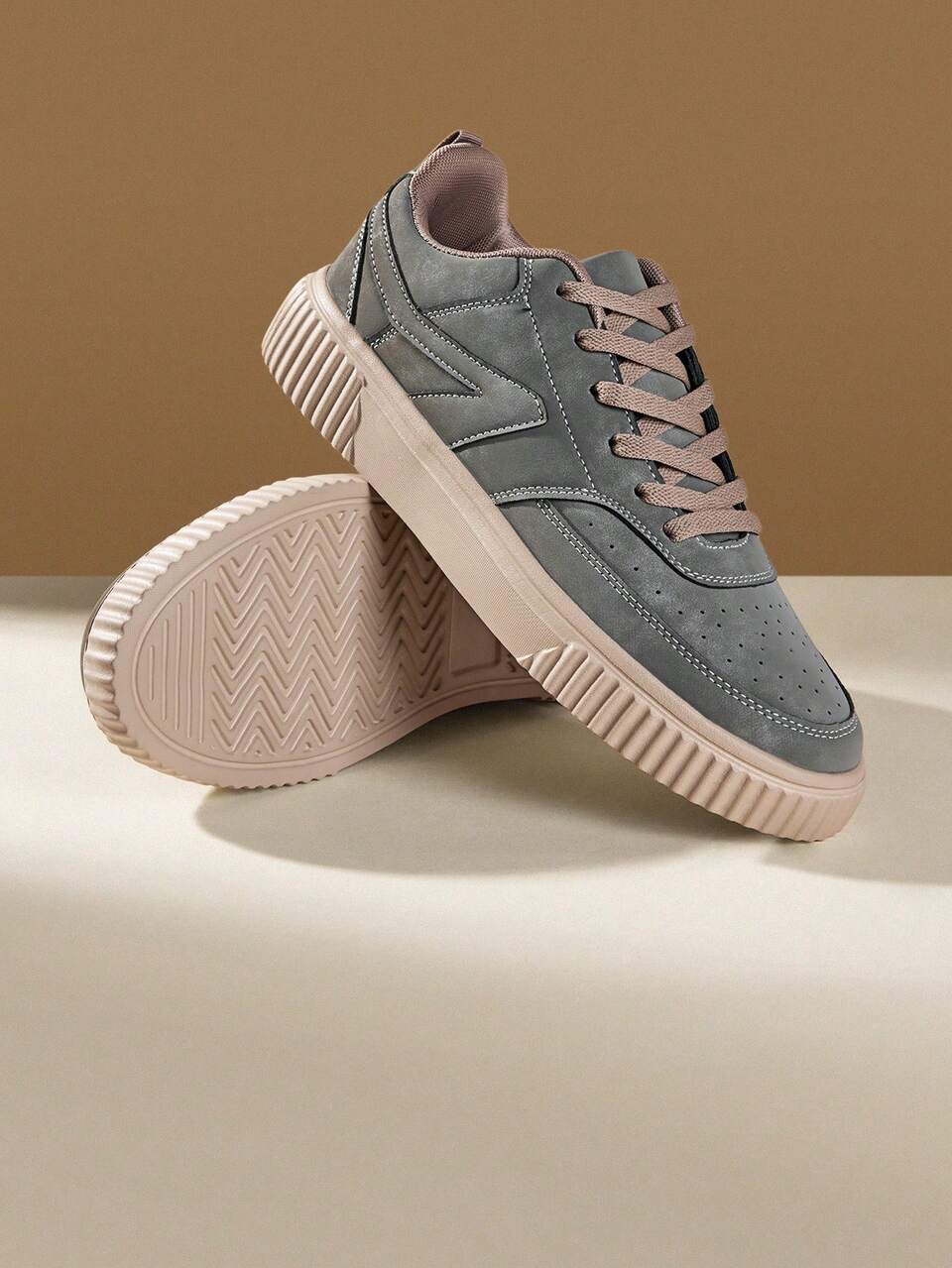 CUCCOO EASI Men's Fashionable Solid Color Skateboard Shoes, Comfortable Non-Slip Casual Lace-Up Thick Sole Sneakers, Suitable For Men's Outdoor Activities