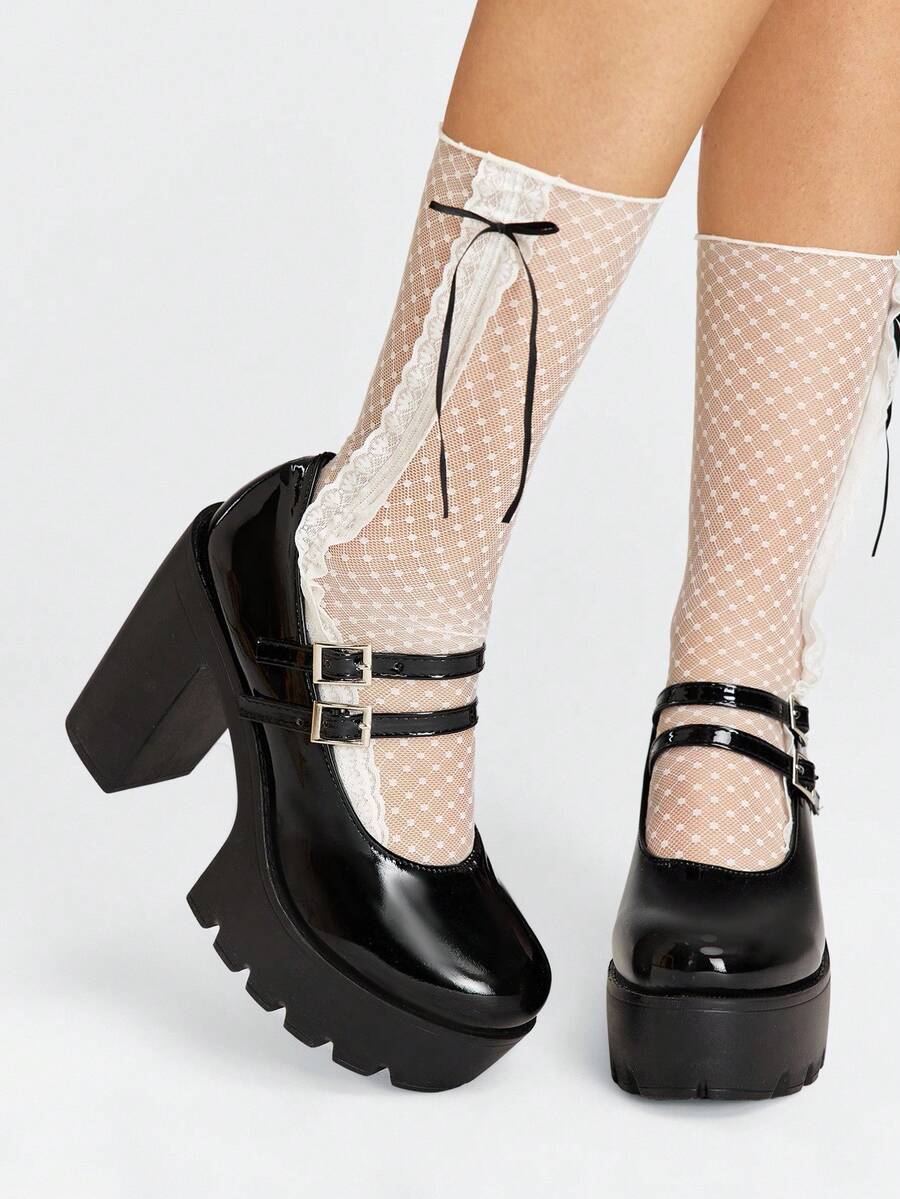 ROMWE Goth Zapatos de tacón para mujer - Cuero negro brillante - Ver 1