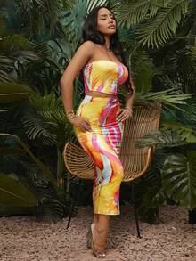 SHEIN SXY Women Two-piece Outfits Backless Tie Dye Boho - MultiWarna - View 6