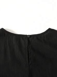 SHEIN Tween女孩青少年女孩春/夏棉質黑色圓領可愛洋裝，適合休閒度假、海灘度假、日常休閒穿著 - 黑色 - 查看 7