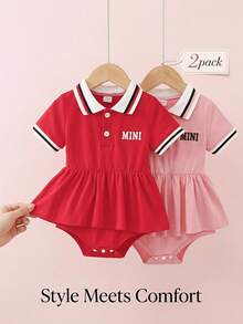 SHEIN 女嬰休閒簡約翻領字母印花連身褲 春夏款 - 彩色 - 查看 8