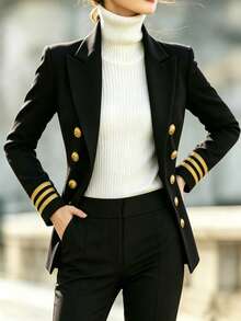 SHEIN Black Suit Jacket With Gold Buttons - Black - View 6