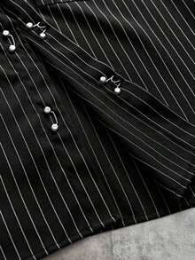 AXEPEAK 男士字母刺繡條紋長袖單排扣休閒口袋襯衫 - 黑色 - 查看 5