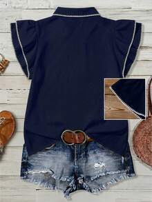 Mellowie Plus Size Summer Casual Ruffle Hem Blouse - Navy Blue - View 2