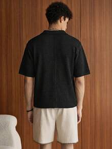 SWAVVY Men's Coconut Tree Pattern Casual Versatile Daily Wear Knit Top - Black - View 4