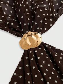 Sweetra Plus Size French Polka Dot Print Metal Decor Halter Neck Tie Dress - Multicolor - View 9
