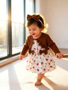 SHEIN Robe d'anniversaire d'été rose clair mignonne pour bébé fille nouveau-né & Bandeau assorti Ensemble 2 pièces Long - Tabac - Voir 3