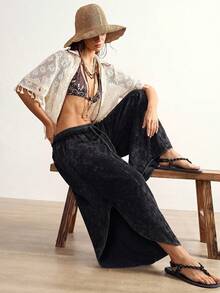 Bohemela Casual Grunge Country Solid Color Compass Loose Washed Women's Long Pants Concert Black Autumn - Black - View 3