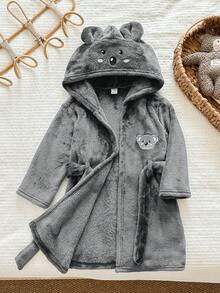 LMoss Kids 兒童小男孩針織素色刺繡連帽休閒秋冬開襟衫家居服 - 灰色 - 查看 2