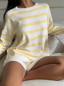 Comfortcana 女款秋季新款條紋毛衣兩件套 - 黃色 - 查看 3