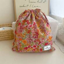 [Bolsa con flores encantadora] Bolsa de cordón con estampado floral vibrante de 1 pieza - Bolsa de regalo y almacenamiento de tela encantadora con motivo, perfecta para joyas, cosméticos, artículos de viaje y organización del hogar - Multicolor - Ver 6