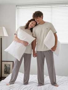 DAZY Bộ đồ ngủ áo và quần dài trơn thường ngày mùa hè cho nam - Nhiều màu - Xem 11