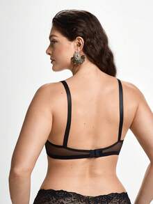 Slumbrini Plus Size Solid Color Lace Patchwork Bralette Wireless And Adjustable Strap, Lift - Black - View 2