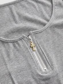 ROMWE Women's Y2K Casual Sexy All-Match Versatile Zipper Tank Top Workout Gym Light Grey - Grey - View 3