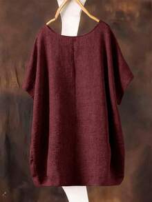 SHEIN 春夏新款百搭休閒大尺碼女款純色圓領襯衫 - 酒紅色 - 查看 2