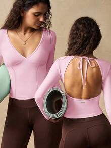 VARSIVA Women's Simple Modest Versatile Long Sleeve Sports T-Shirt For Yoga Workout Gym And Fitness Pink Fall - Pink - View 1