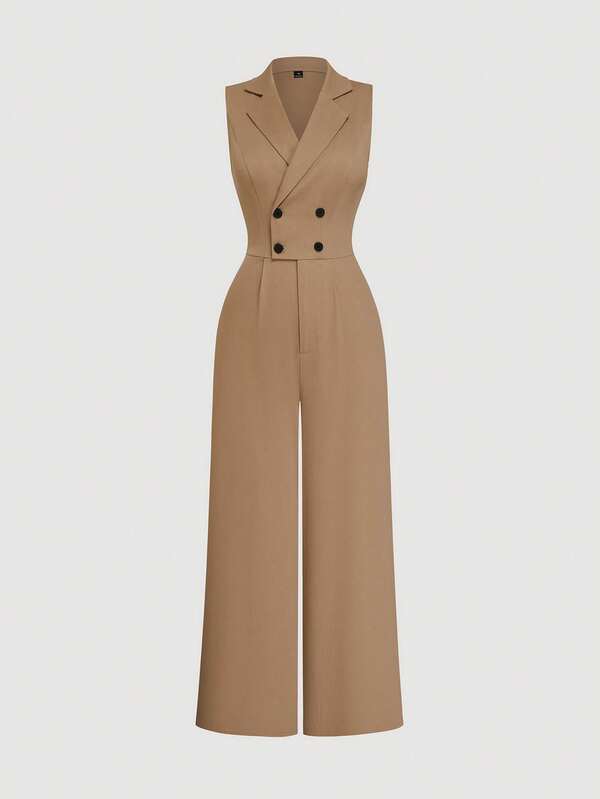 Sweetra Plus Size Sleeveless High Waist Commuter Minimalist Straight Leg Jumpsuit