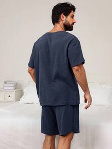 DAZY Men's Solid Dark Grey Pajama Set, Summer - Navy Blue - View 2