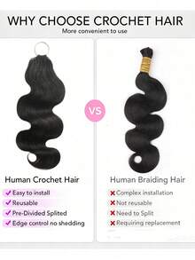 Boho Braids Body Wave Curly Feather Crochet Human Hair Pre-Separated Invisible Miracle Knots Reusable Bulk Human Hair With String Natural Black Crochet Hair Extensions - SNatural - View 11