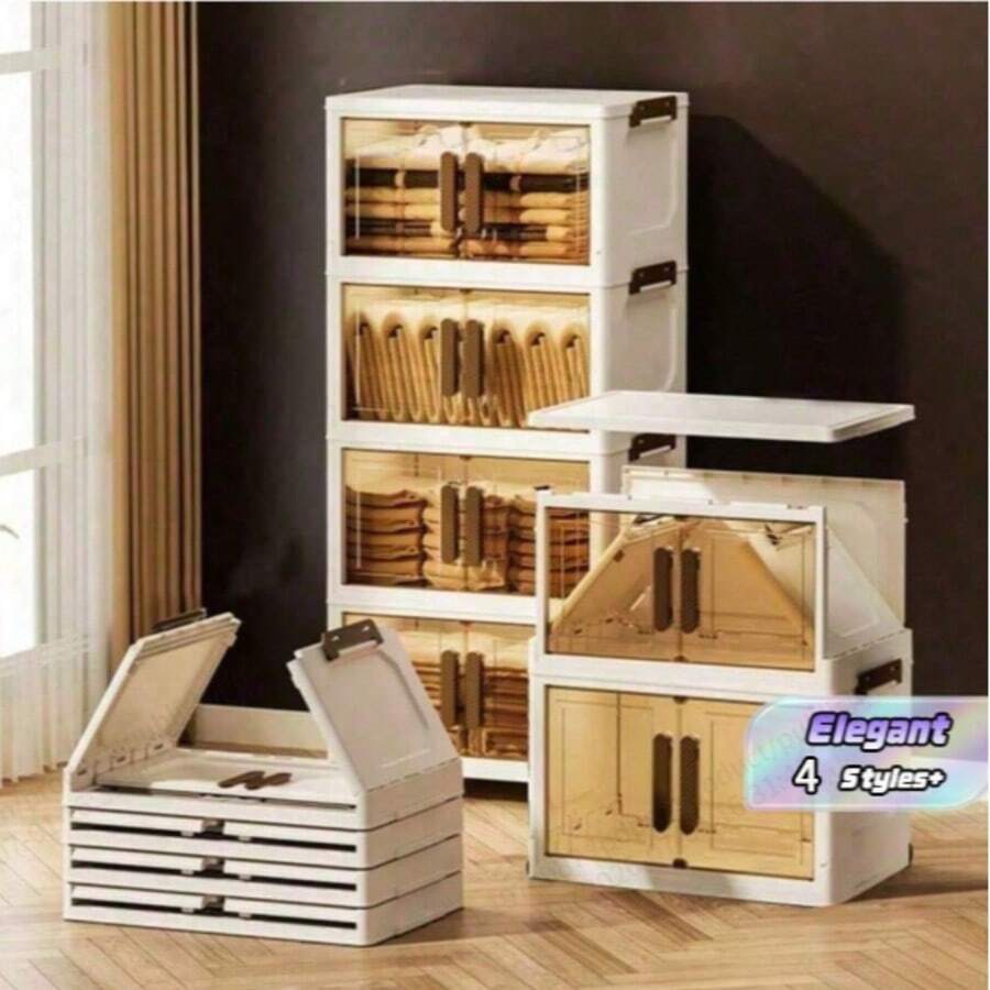 Boîte de rangement en plastique empilable à 5 niveaux avec couvercle - Armoire organisatrice, bac pliable de 32" de large, conteneur de rangement pliable, boîte organisatrice pour artisanat, convient pour la maison, le garde-manger, le bureau, le dortoir - transparent - Voir 1