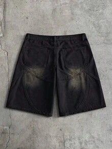 AXEPEAK Men's Washed Denim Shorts With Embroidered Craftsmanship, Fashion - Black - View 3