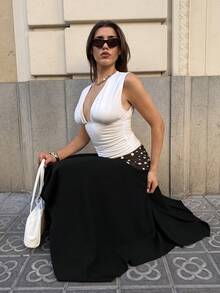 Aloruh 女款春夏新款低腰不對稱下擺格紋裙，復古 Y2K 街頭風 - 黑色 - 查看 5