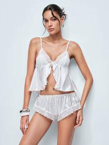 Softvol Women's Lace Trimmed Bowknot Decor Sexy Lingerie Set - White - View 7