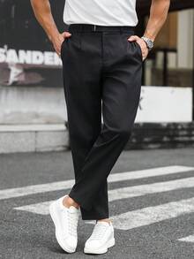Manfinity Mode Pantalones de negocios multifuncionales de color sólido para hombres - Negro - Ver 3