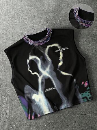 Herren Lässig Tanktop mit Buchstaben- & Zeichen-Muster und Rundhalsausschnitt