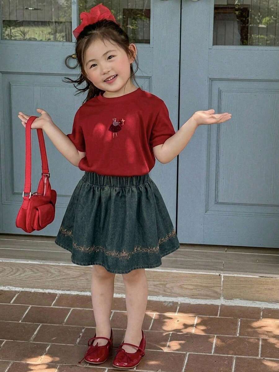 Dazy Kids Rok Denim Kasual Gaya Mori untuk Anak Perempuan Muda, Warna Segar dan Manis. - MultiWarna - View 1