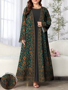 SHEIN Najma 女士波普艺术花卉数码印花长袖休闲阿拉伯长袍，春秋季 - 彩色 - 查看 1