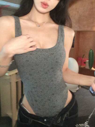 DAZY 女款純色花卉印花韓系休閒修身顯身材細肩帶連身內衣