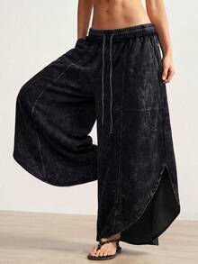 Bohemela Casual Grunge Country Solid Color Compass Loose Washed Women's Long Pants Concert Black Autumn - Black - View 5