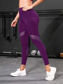 Powerista Solid Color High Elasticity Slim Fit Sports Leggings Suitable For Fitness And Yoga - Bold Plum - View 3