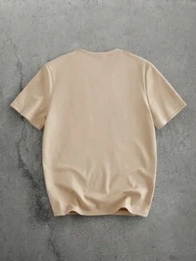 Manfinity RebelGame 男士休閒字母刺繡T恤，夏季 - 杏色 - 查看 2