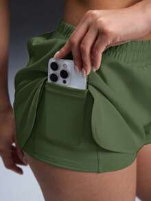 Powerista Set Pakaian Olahraga Kasual Minimalis Warna Polos untuk Wanita - Kacang hijau - View 8