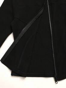 SHEIN Tween女孩針織黑色立領長袖前開襟夾克 - 黑色 - 查看 5
