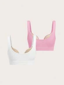 SHEIN Velisys 2件組女款素色休閒日常運動內衣 - 彩色 - 查看 2