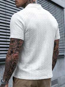 Manfinity CasualCool 男士時尚刺繡休閒寬鬆短袖 Polo 衫，適合旅行與休閒，送給家人和男友的絕佳禮物 - 白色 - 查看 2